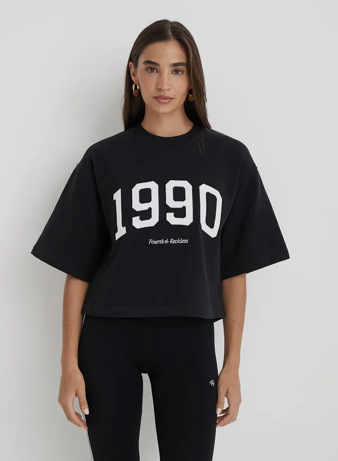 Women Black Oversized 1990 Graphic Boxy Sweat Top Benley 4th and Reckless Athleisure Women Black Oversized 1990 Graphic Boxy Sweat Top Benley 4th and Reckless Athleisure