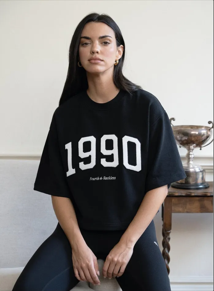 Women Black Oversized 1990 Graphic Boxy Sweat Top Benley 4th and Reckless Athleisure
