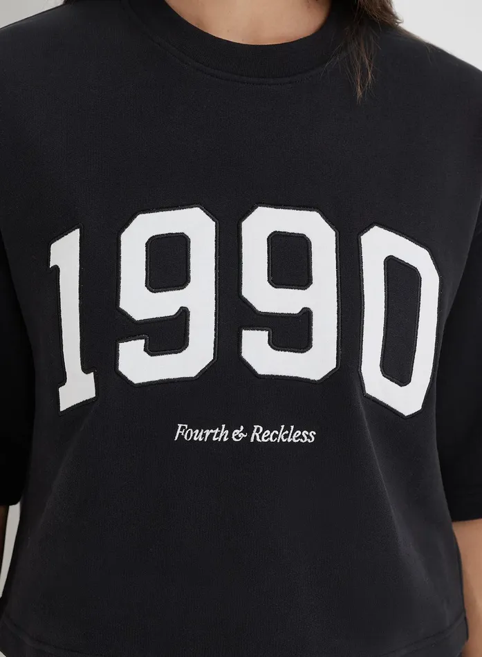 Women Black Oversized 1990 Graphic Boxy Sweat Top Benley 4th and Reckless Athleisure