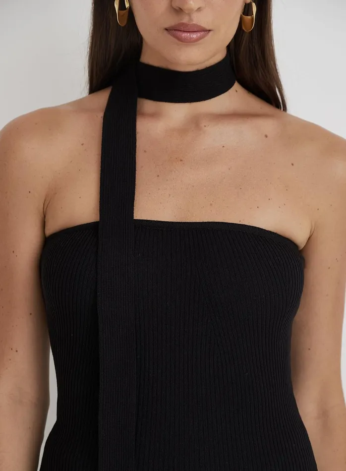 Women Black Ribbed Knit Bandeau Scarf Top 8211 Alexandra 4th and Reckless Tops