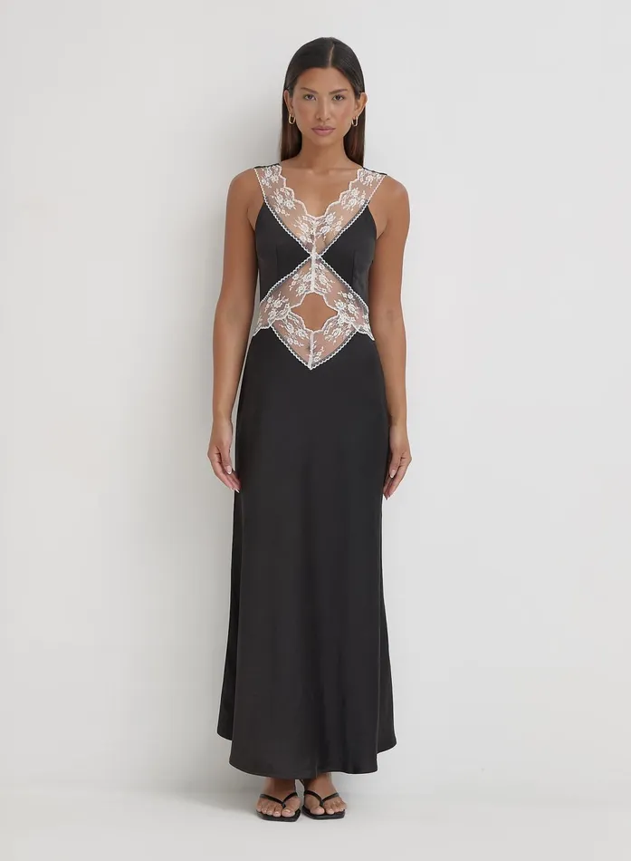 Women Black Satin Lace Slip Dress Kelsey 4th and Reckless Dresses