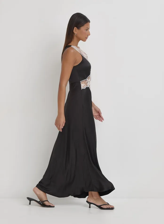 Women Black Satin Lace Slip Dress Kelsey 4th and Reckless Dresses