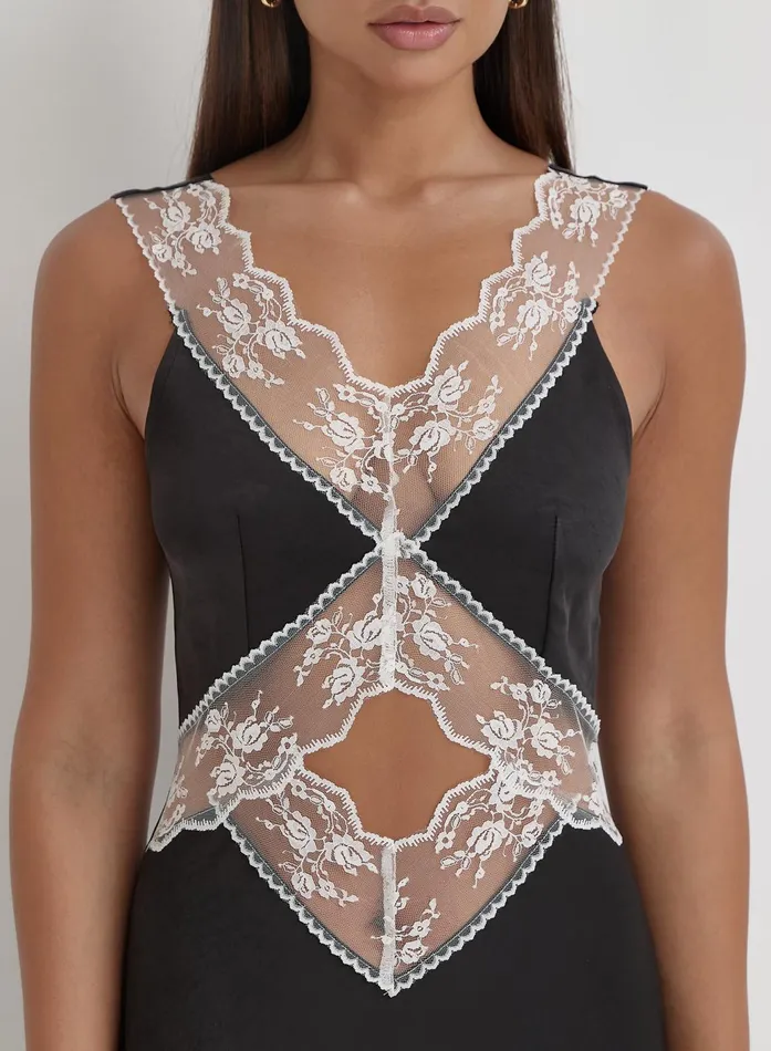 Women Black Satin Lace Slip Dress Kelsey 4th and Reckless Dresses