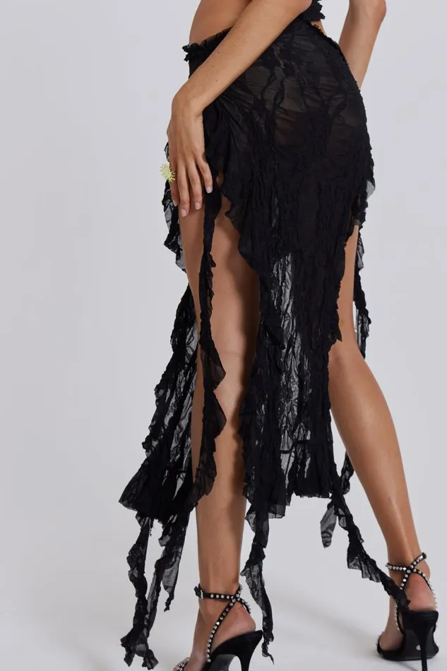 Women Black Scrunch Lace Ruffle Mini Dress Jaded London Midi Dresses