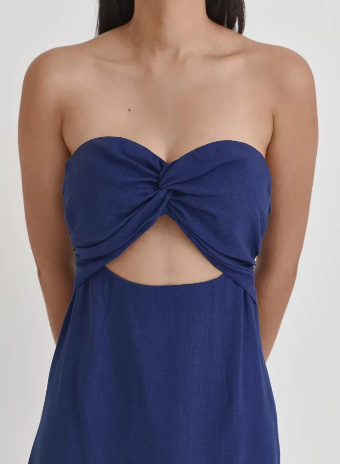 Women Blue Linen Maxi Cut Out Bandeau Dress Lainey 4th and Reckless Dresses