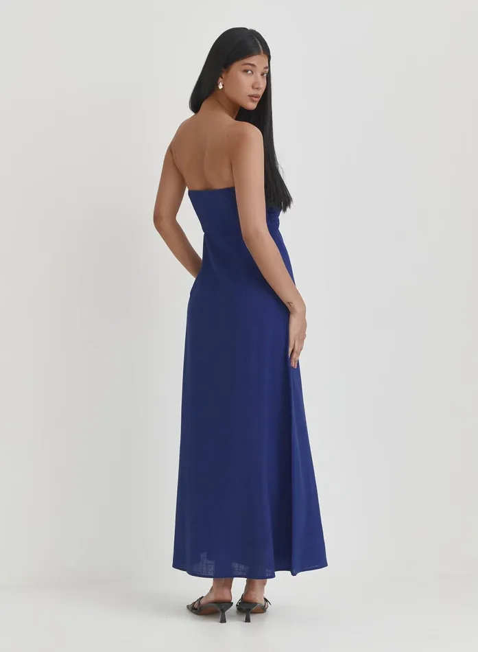 Women Blue Linen Maxi Cut Out Bandeau Dress Lainey 4th and Reckless Dresses