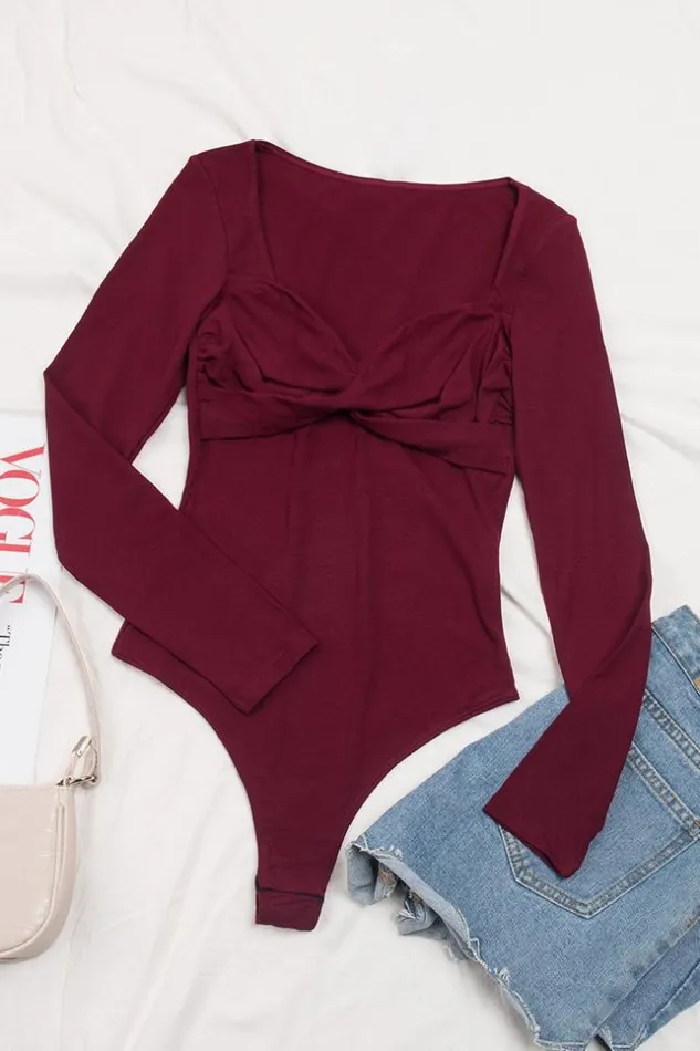 Women Bodysuits Cupshe Catalina Red Sweetheart Neck Bodysuit Red