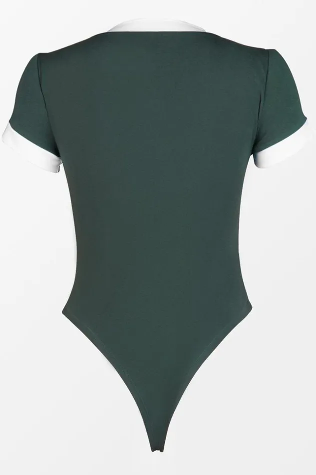 Women Bodysuits Cupshe Evangeline Round Neck Contrast Binding Bodysuit Green