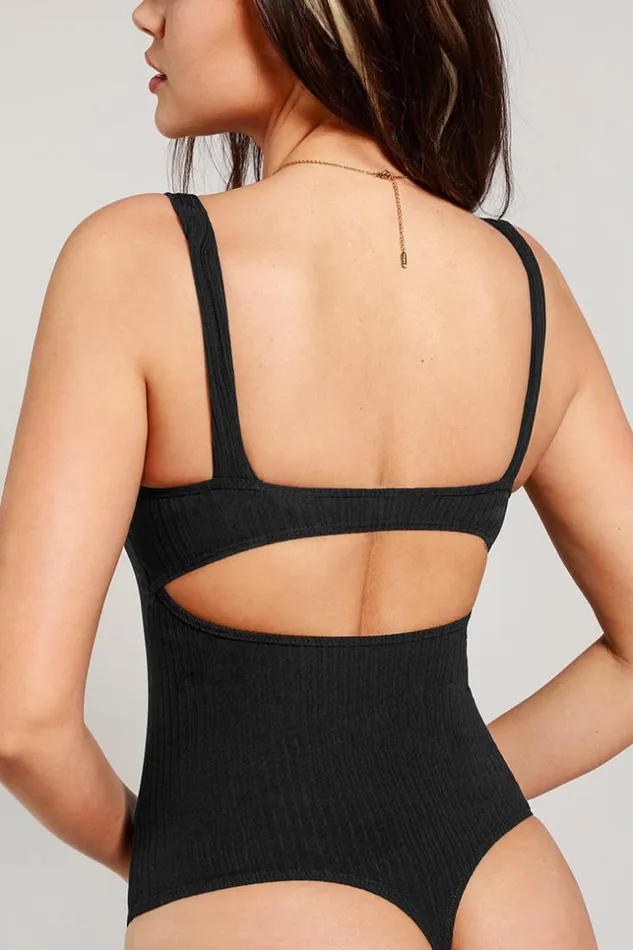 Women Bodysuits Cupshe Jaylee Black Vneck Backless Bodysuit Black