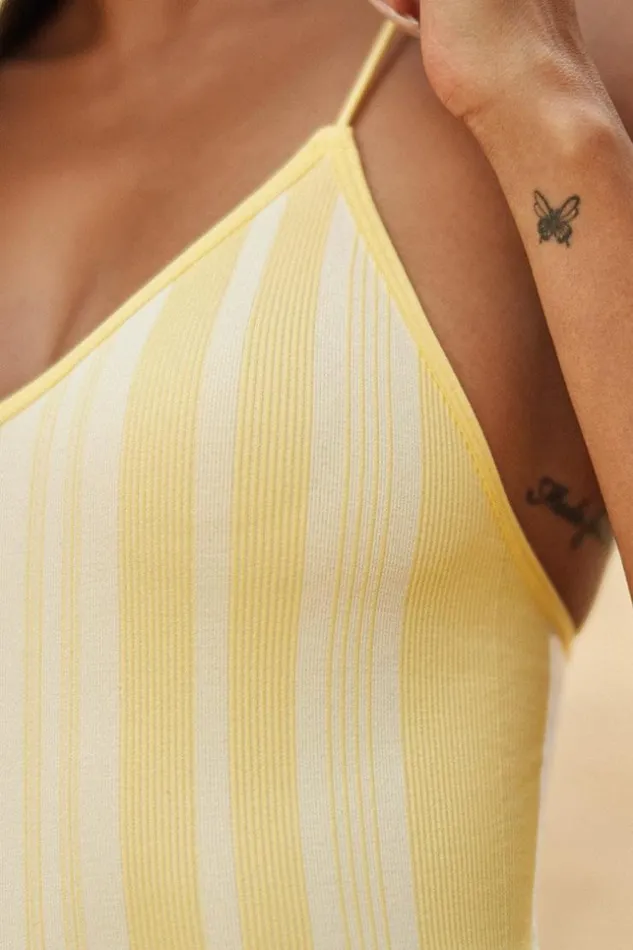 Women Bodysuits Cupshe Louisa Yellow Striped Bodysuit Yellow