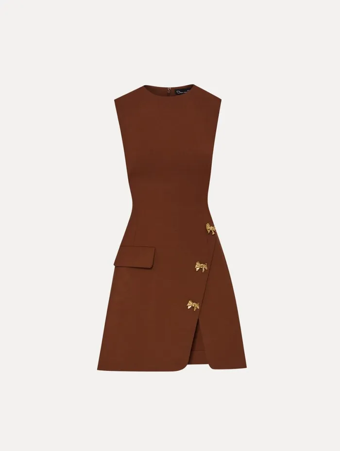 Women Bow Button Split Skirt Dress Cocoa Oscar De La Renta Dresses
