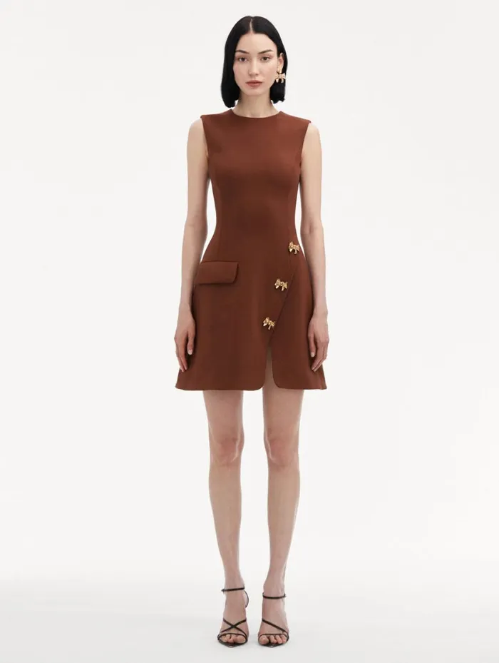 Women Bow Button Split Skirt Dress Cocoa Oscar De La Renta Dresses Women Bow Button Split Skirt Dress Cocoa Oscar De La Renta Dresses