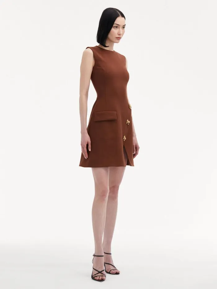 Women Bow Button Split Skirt Dress Cocoa Oscar De La Renta Dresses Women Bow Button Split Skirt Dress Cocoa Oscar De La Renta Dresses