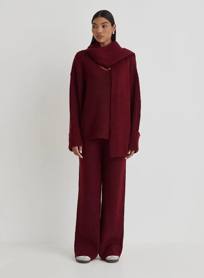 Women Burgundy Slouchy Knitted Trouser 8211 Remy 4th and Reckless Knitwear