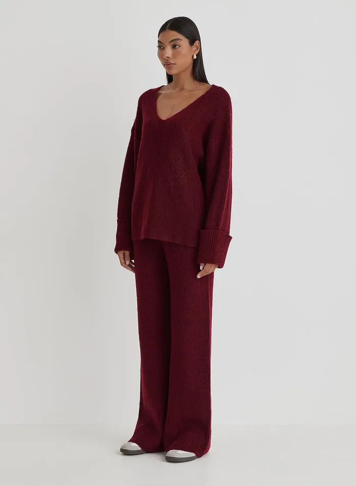 Women Burgundy Slouchy Knitted Trouser 8211 Remy 4th and Reckless Knitwear