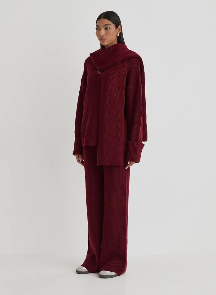 Women Burgundy Slouchy Knitted Trouser 8211 Remy 4th and Reckless Knitwear
