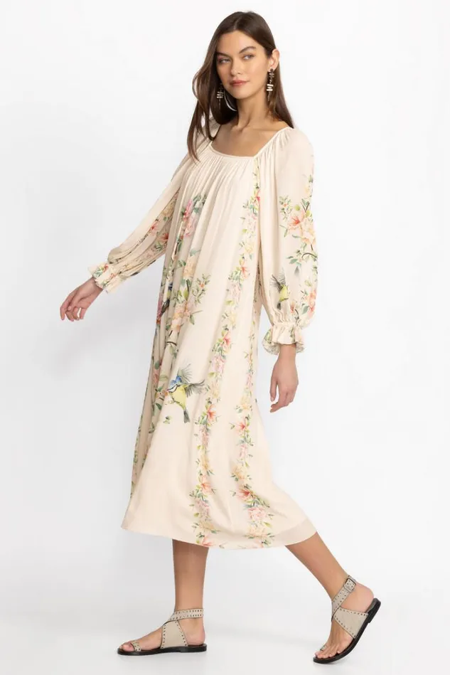 Women BYRDIE VISCOSE MIDI DRESS Ecru Johnny Was Dresses