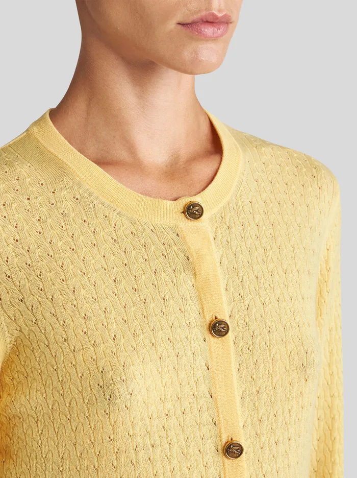 Women CableKnit Wool Cardigan Etro Knitwear