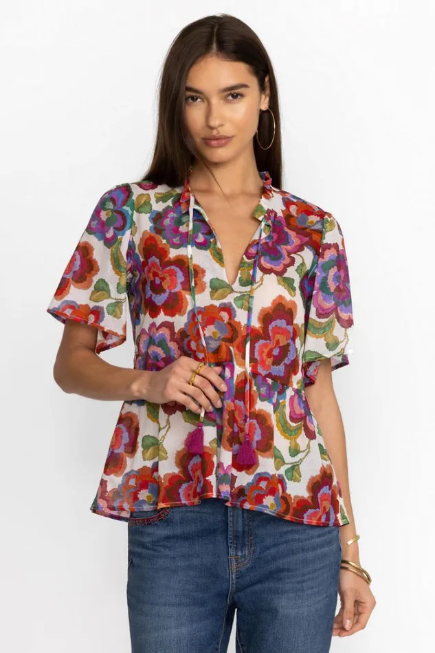 Women CALANTHE HIGH LOW EMPIRE WAIST TOP Cream Calanthe Johnny Was Tops