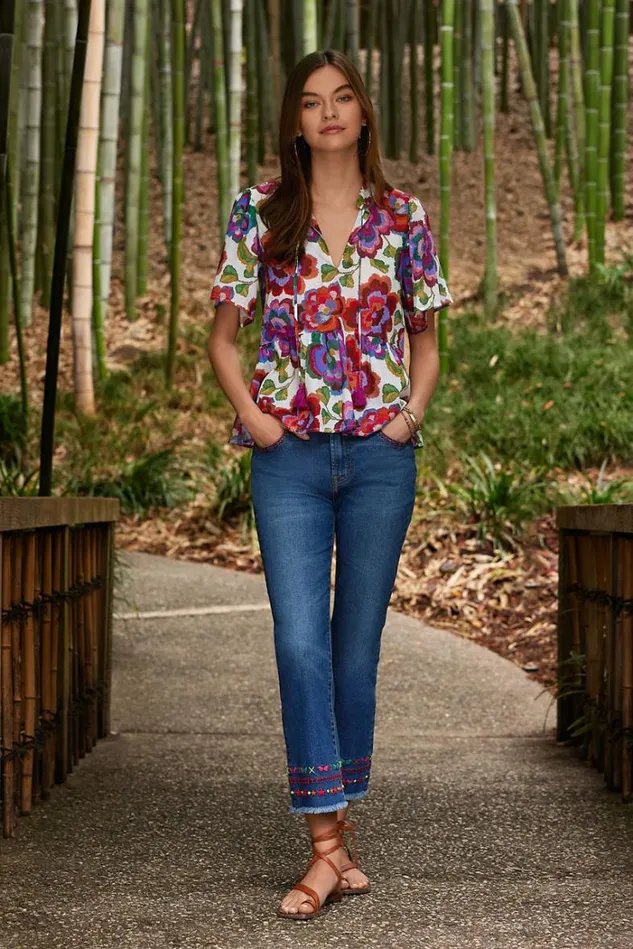 Women CALANTHE HIGH LOW EMPIRE WAIST TOP Cream Calanthe Johnny Was Tops Women CALANTHE HIGH LOW EMPIRE WAIST TOP Cream Calanthe Johnny Was Tops