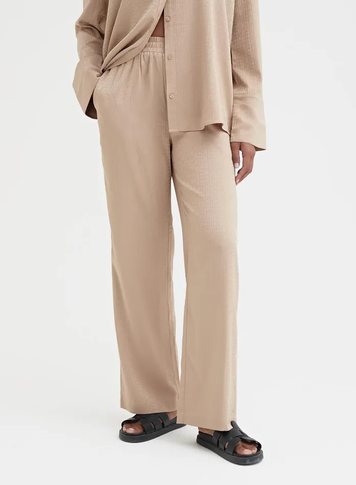 Women Camel Relaxed Geo Print Satin Trouser 8211 Mimi 4th and Reckless Pants