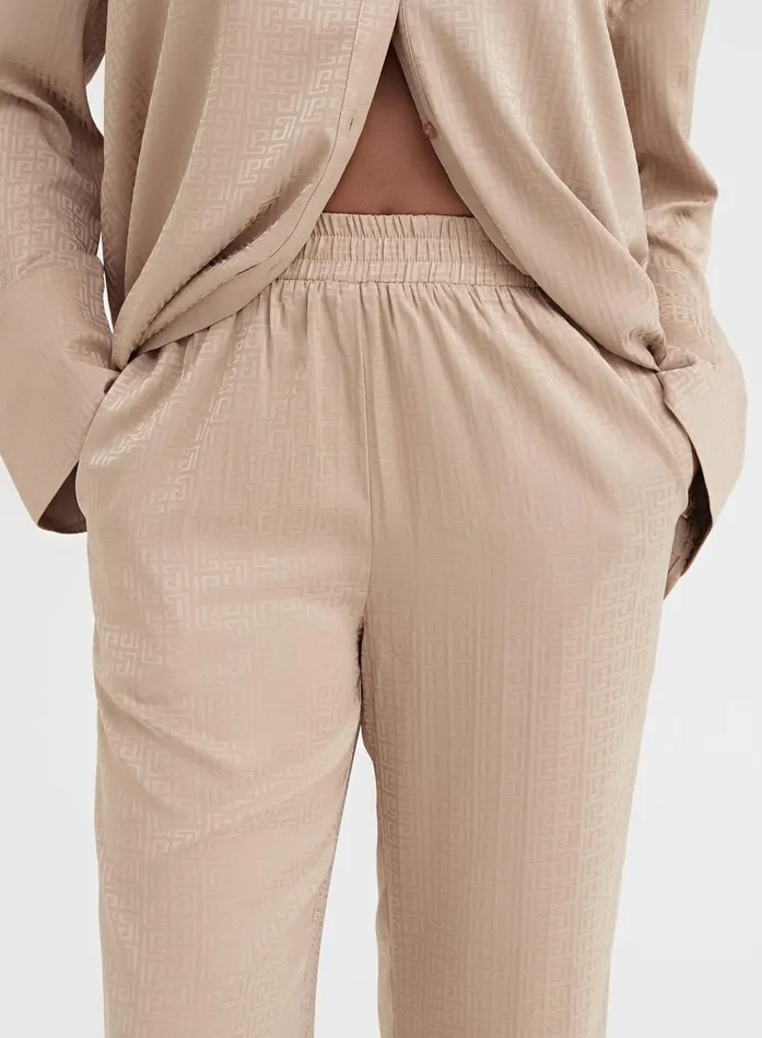Women Camel Relaxed Geo Print Satin Trouser 8211 Mimi 4th and Reckless Pants
