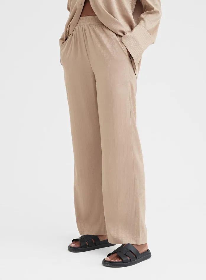 Women Camel Relaxed Geo Print Satin Trouser 8211 Mimi 4th and Reckless Pants