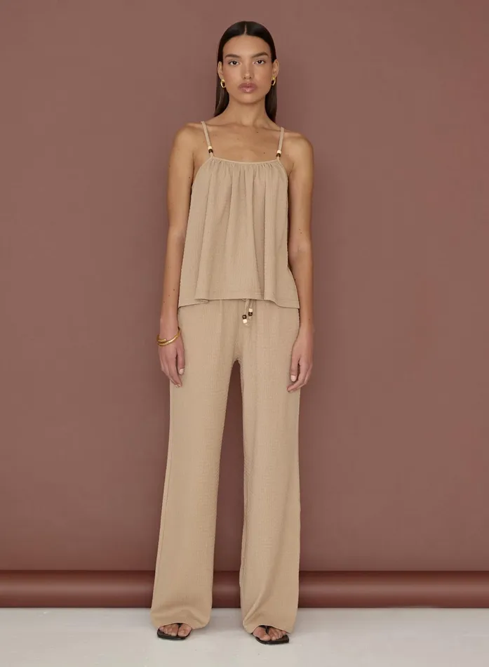 Women Camel Textured Wide Leg Trouser Gia 4th and Reckless Pants
