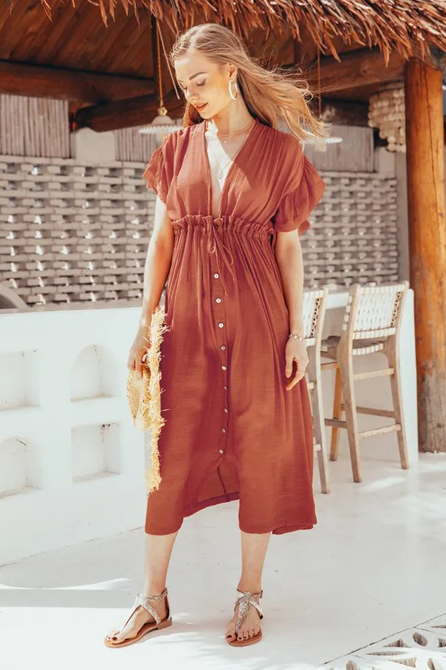 Women Cover Up Dresses Cupshe Billie Burnt Orange Ruffle Coverup Dress Brown