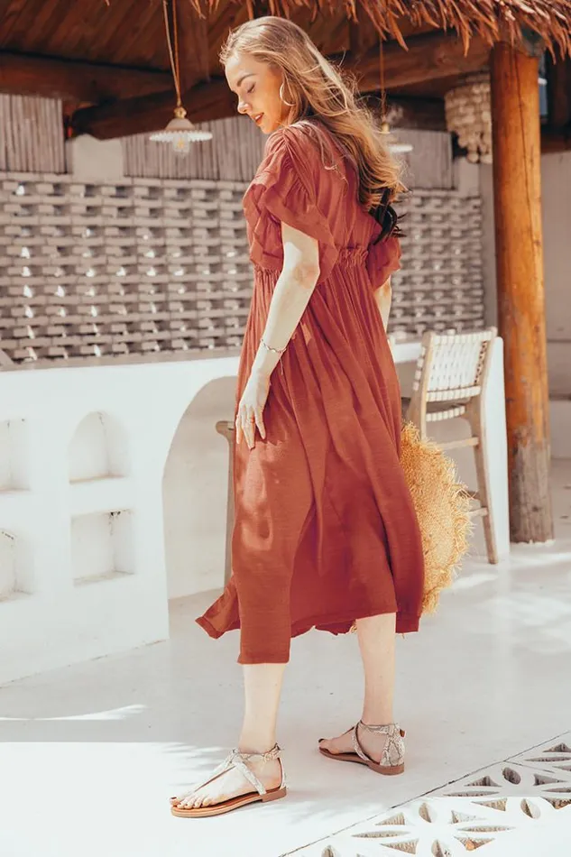 Women Cover Up Dresses Cupshe Billie Burnt Orange Ruffle Coverup Dress Brown
