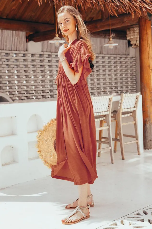 Women Cover Up Dresses Cupshe Billie Burnt Orange Ruffle Coverup Dress Brown