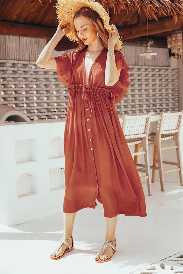 Women Cover Up Dresses Cupshe Billie Burnt Orange Ruffle Coverup Dress Brown