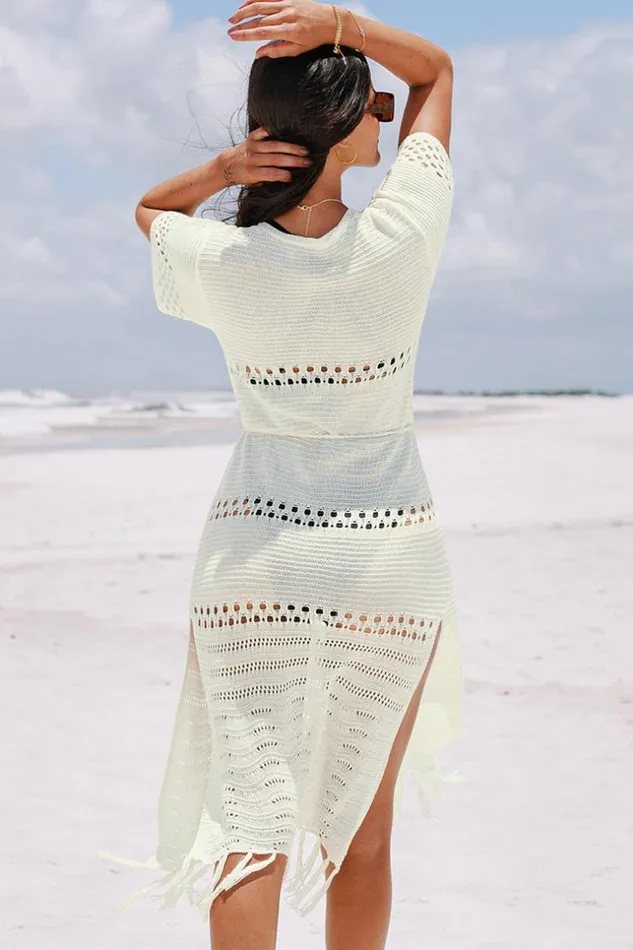 Women Cover Up Dresses Cupshe Tatum Vneck Crochet Open Front Coverup Dress Beige