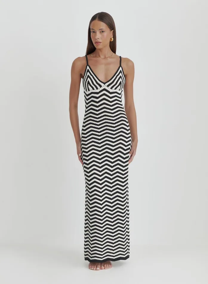 Women Cream And Black Stripe Knitted Maxi Dress Yvette 4th and Reckless Dresses