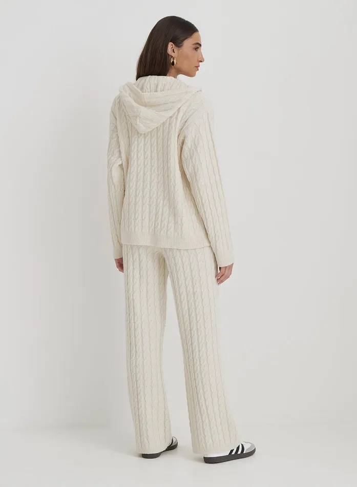 Women Cream Cable Knit Zip Hoodie Janina 4th and Reckless Knitwear