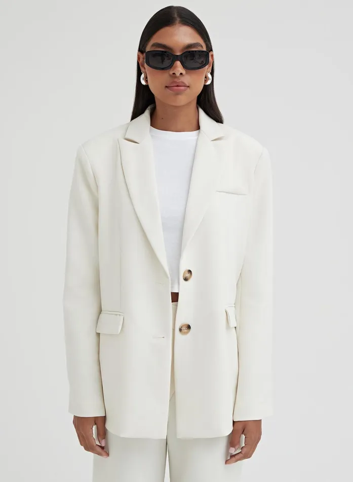 Women Cream Oversized Single Breasted Blazer Georgina 4th and Reckless Blazers Women Cream Oversized Single Breasted Blazer Georgina 4th and Reckless Blazers