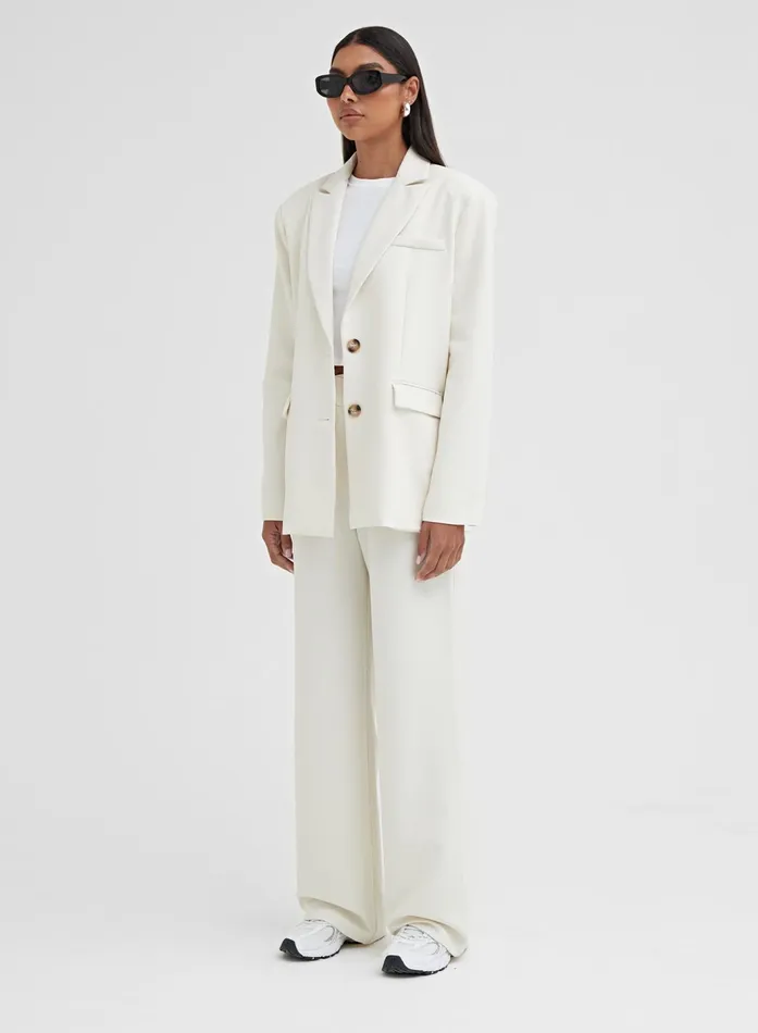 Women Cream Oversized Single Breasted Blazer Georgina 4th and Reckless Blazers