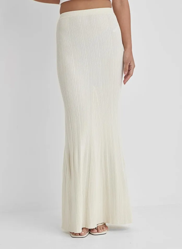 Women Cream Rib Knit Maxi Skirt Kerin 4th and Reckless Knitwear