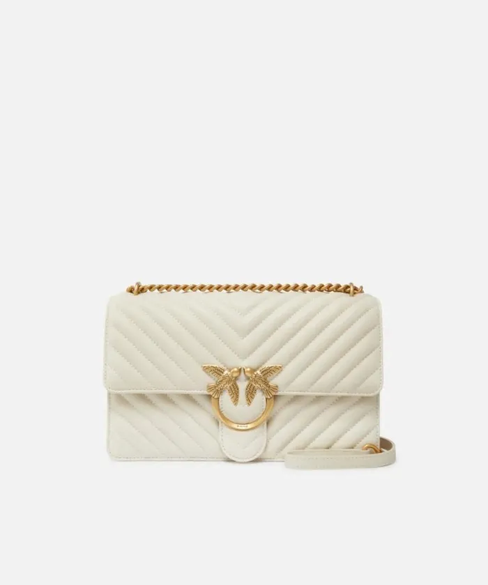 Women Crossbody Bags Pinko Classic LoveBag One Chevron Whitewhiteantique Gold Women Crossbody Bags Pinko Classic LoveBag One Chevron Whitewhiteantique Gold