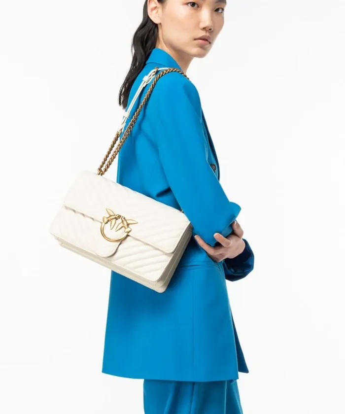 Women Crossbody Bags Pinko Classic LoveBag One Chevron Whitewhiteantique Gold Women Crossbody Bags Pinko Classic LoveBag One Chevron Whitewhiteantique Gold