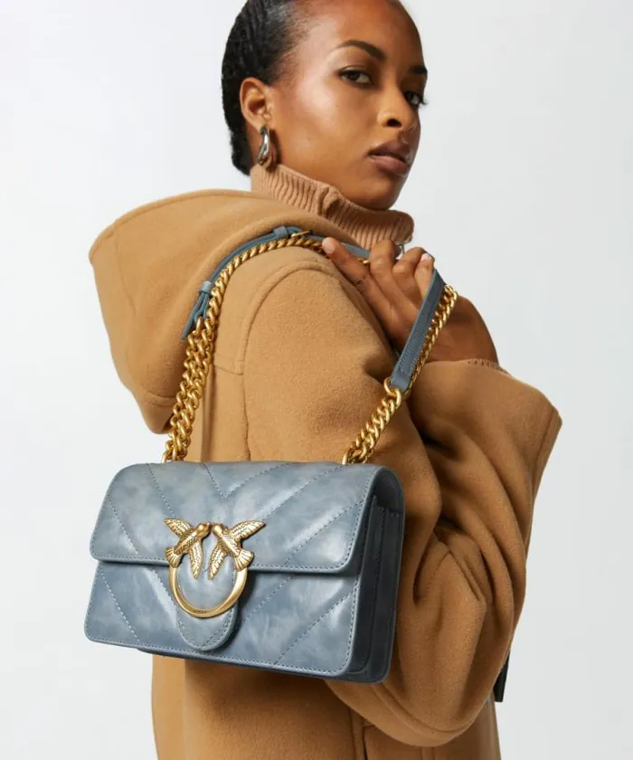 Women Crossbody Bags Pinko Love Bag Mini Crossbody Bag In Distressedeffect Leather Lightblueantique Gold Women Crossbody Bags Pinko Love Bag Mini Crossbody Bag In Distressedeffect Leather Lightblueantique Gold