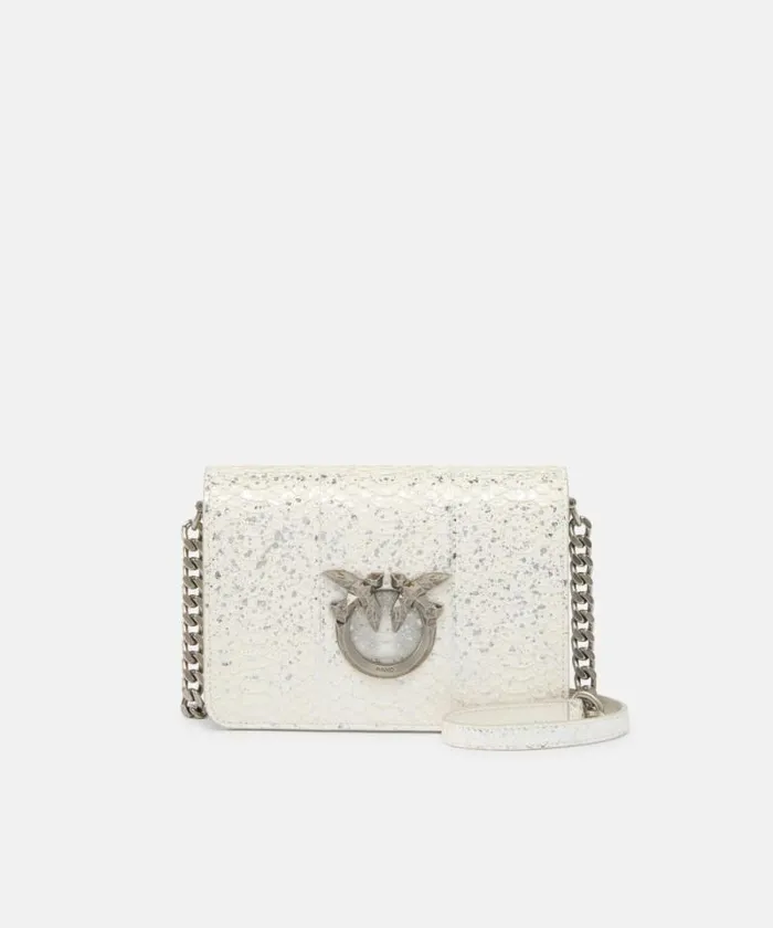 Women Crossbody Bags Pinko PINKO Galleria Love Bag Mini Crossbody Bag With Laminated Reptile Skin Silverold Silver Women Crossbody Bags Pinko PINKO Galleria Love Bag Mini Crossbody Bag With Laminated Reptile Skin Silverold Silver