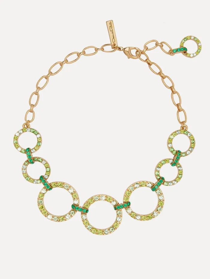 Women Crystal ChainLink Necklace Green Multi Oscar De La Renta Necklaces