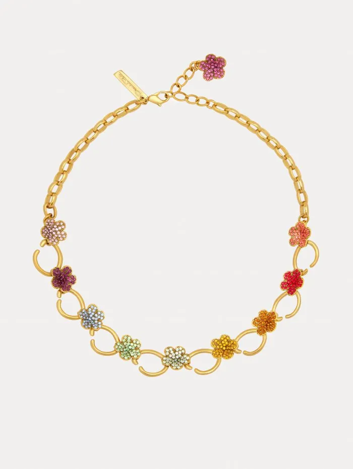 Women Crystal Flower O ChainLink Necklace Multi Oscar De La Renta Necklaces