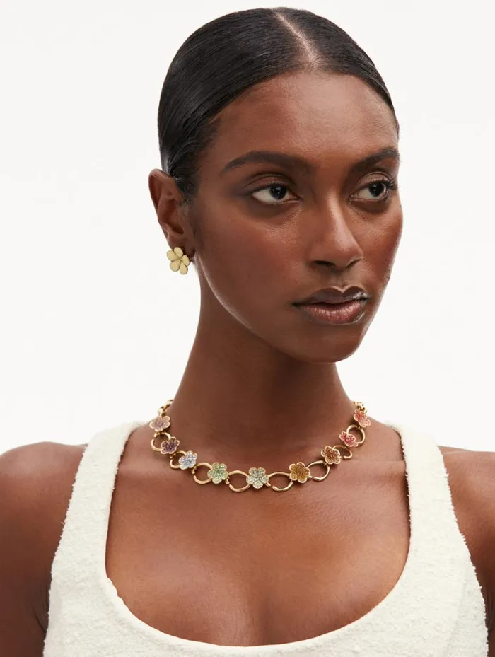 Women Crystal Flower O ChainLink Necklace Multi Oscar De La Renta Necklaces Women Crystal Flower O ChainLink Necklace Multi Oscar De La Renta Necklaces