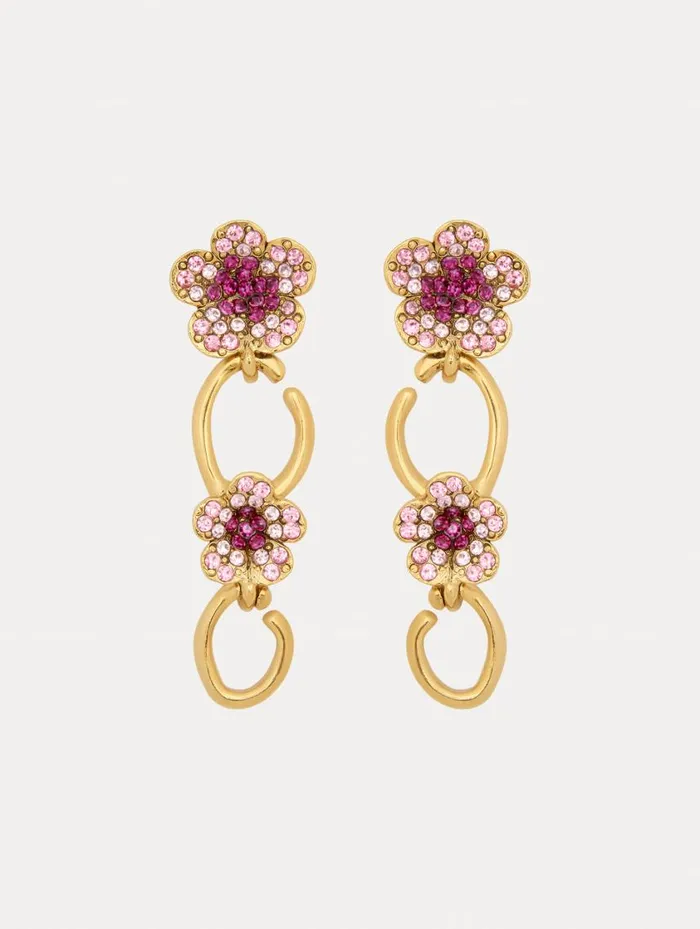Women Crystal Flower O Drop Earrings Rose Oscar De La Renta Earrings