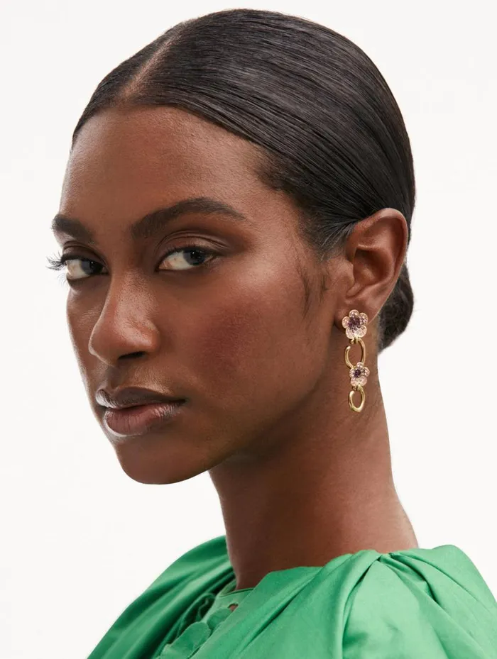 Women Crystal Flower O Drop Earrings Rose Oscar De La Renta Earrings Women Crystal Flower O Drop Earrings Rose Oscar De La Renta Earrings