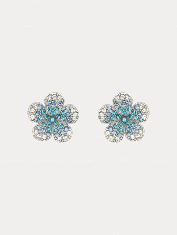 Women Crystal Flower Stud Earrings Aquamarine Oscar De La Renta Earrings