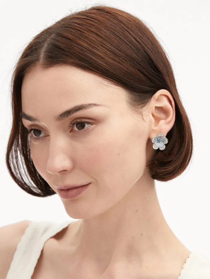 Women Crystal Flower Stud Earrings Aquamarine Oscar De La Renta Earrings Women Crystal Flower Stud Earrings Aquamarine Oscar De La Renta Earrings