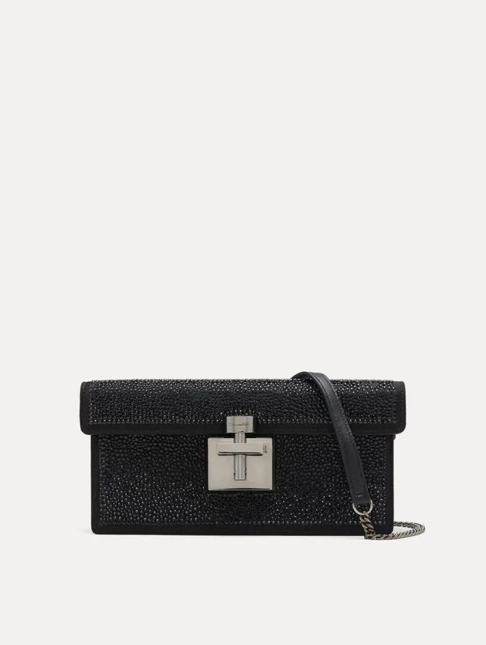Women Crystal Pav Alibi Clutch Black Oscar De La Renta Handbags